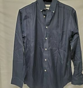 Turnbury Navy Non-Iron Button Collar Dress Casual